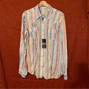 Wrangler Rock 47 Women's Rhinestone Snaps Rayon Western Cowgirl Shirt L